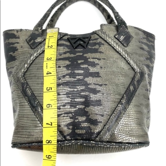 Kelly Wynne Exotic Leather Cheers To Me Mini Tote Bag in Black Metallic